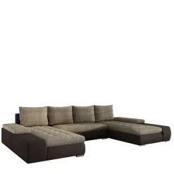 U-Schlafcouch in Beige und Dunkelbraun - Driften