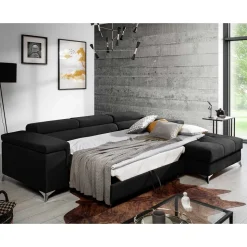 Velours Ecksofa in Schwarz - Milwaukee