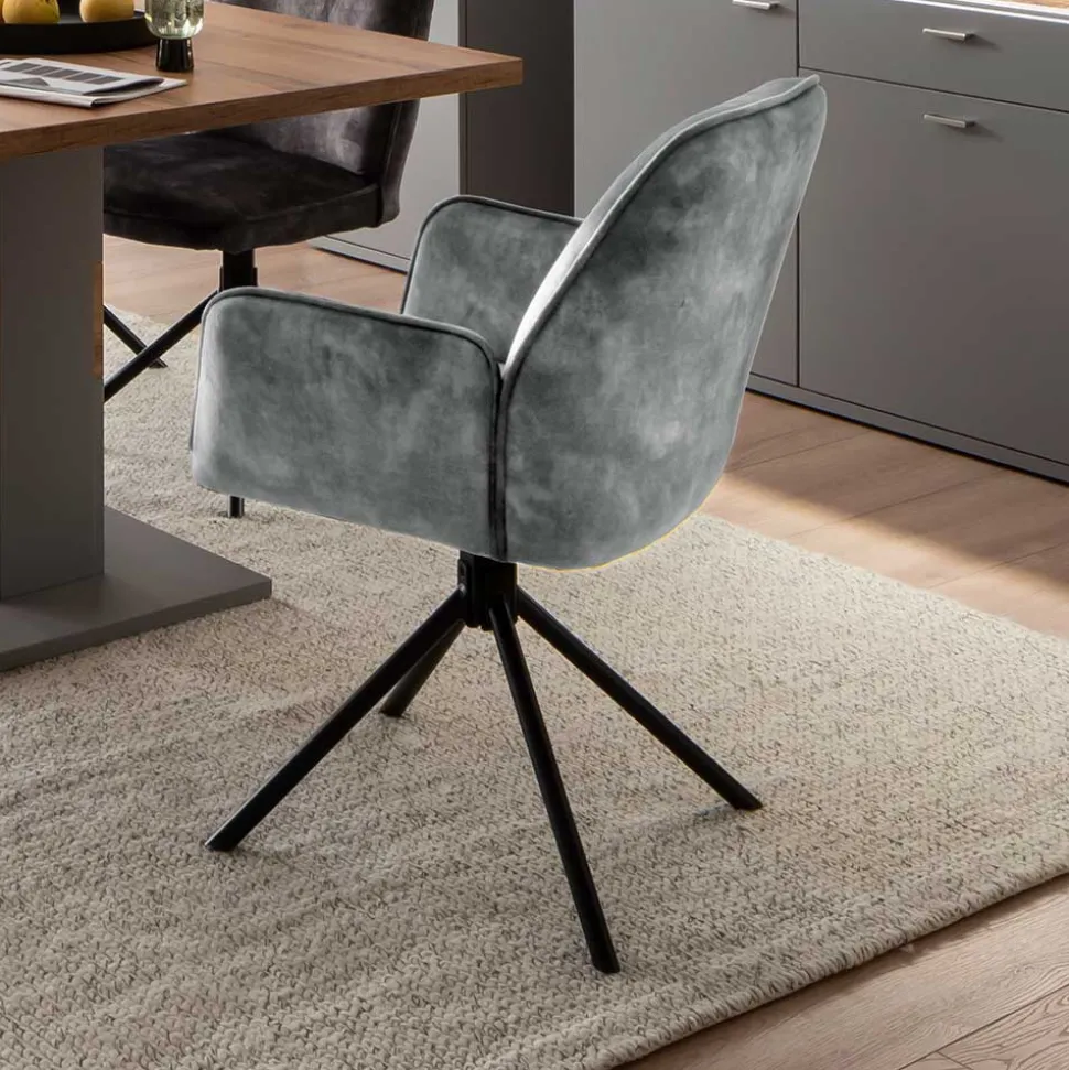 Velours Küchenstuhl mit Armlehnen - Jeremy (2er Set)