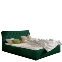 Velours Polsterbett in Dunkelgrün - Tendence