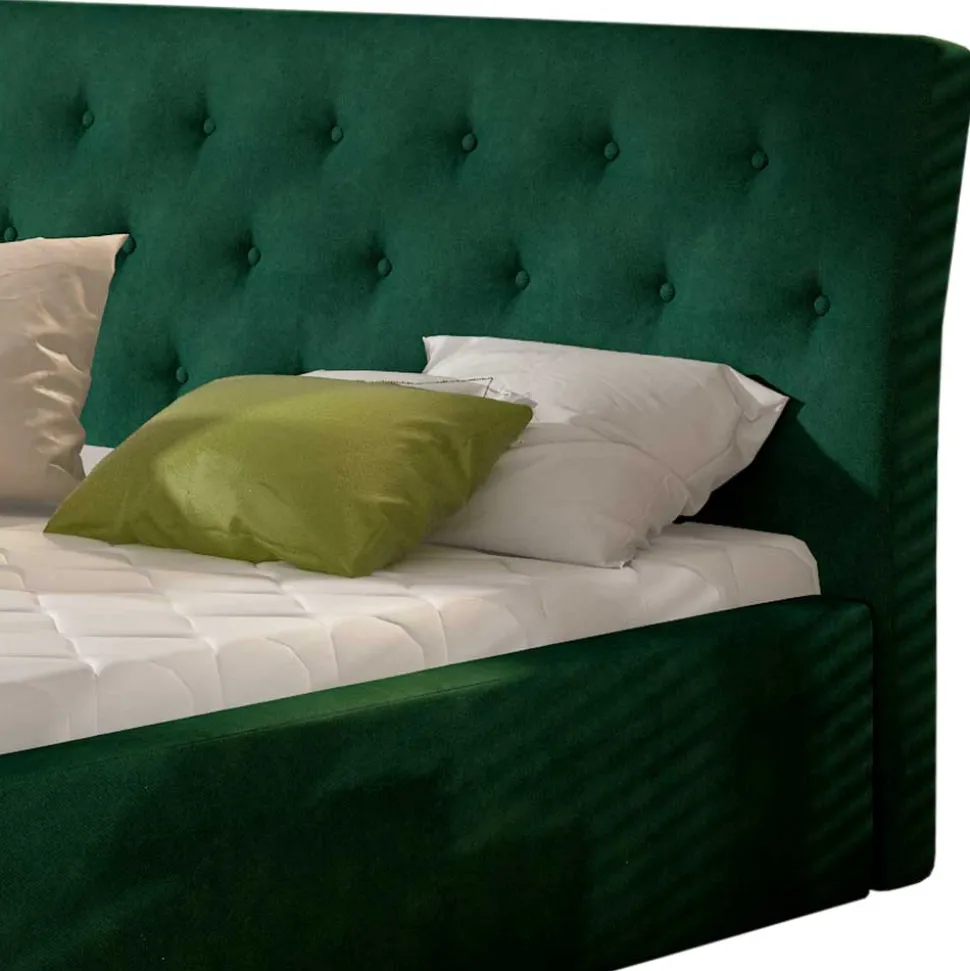 Velours Polsterbett in Dunkelgrün - Tendence