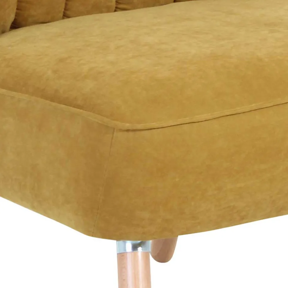 Velours Sessel in Maisgelb und Buche - Barack