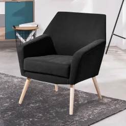 Velourssessel in Schwarz mit Buche Natur - Nocena