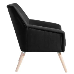 Velourssessel in Schwarz mit Buche Natur - Nocena