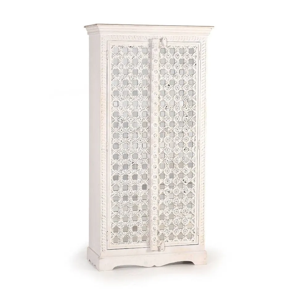 Vintage Garderobenschrank in White Wash Holz - Toscana