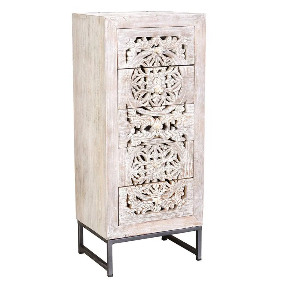 Vintage Hochkommode aus Mangoholz White Wash - Fudorus