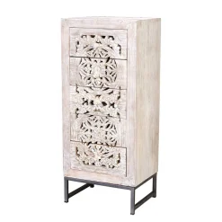 Vintage Hochkommode aus Mangoholz White Wash - Fudorus