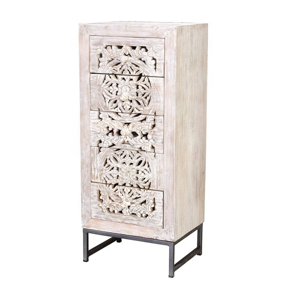 Vintage Hochkommode aus Mangoholz White Wash - Fudorus