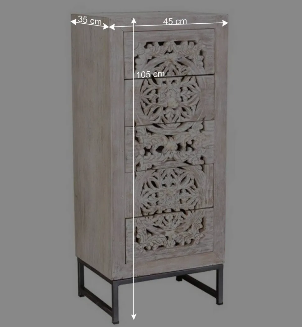 Vintage Hochkommode aus Mangoholz White Wash - Fudorus