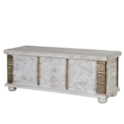 Vintage Holztruhe in Antikweiß mit Bronze - Volkma