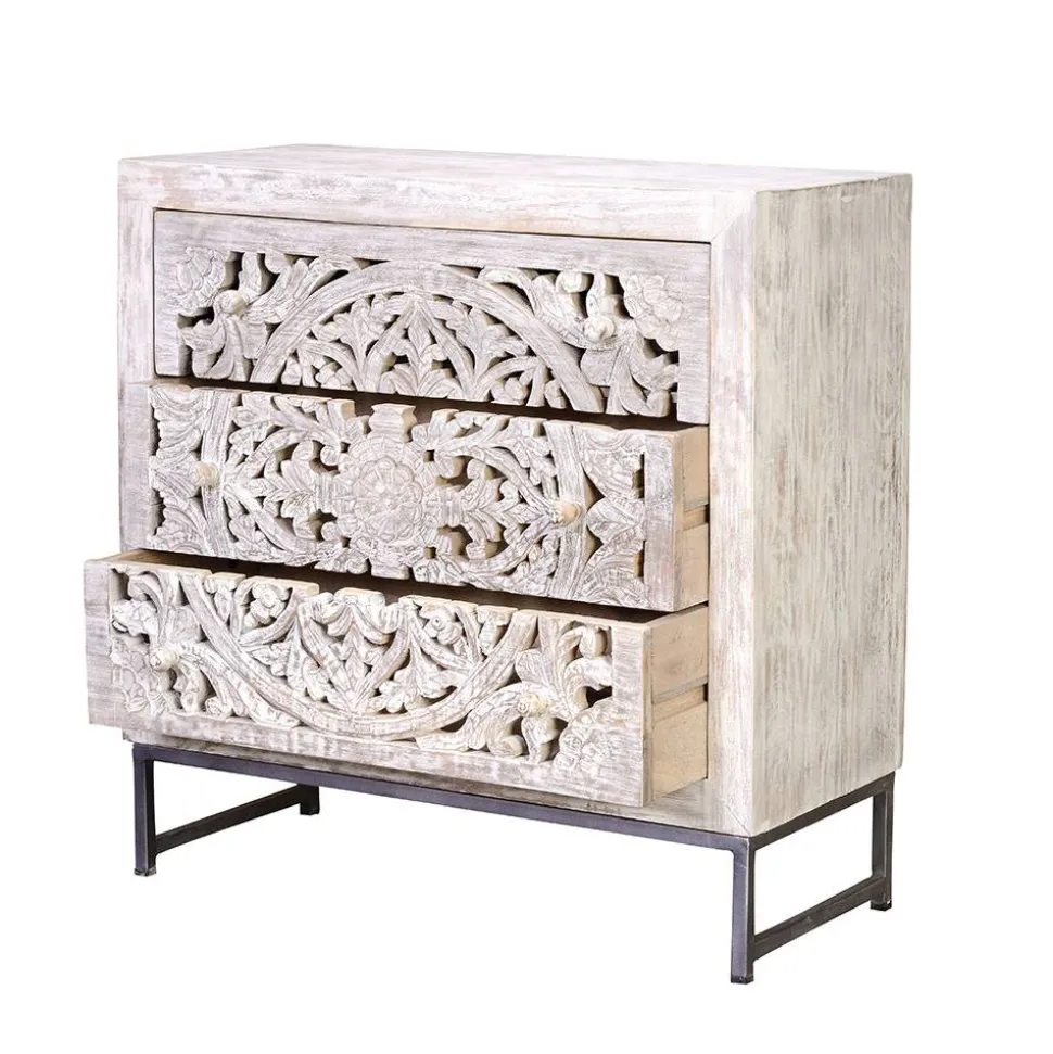 Vintage Kommode in Mangoholz White Wash - Fudorus