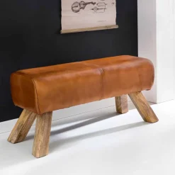 Vintage Lederbank Snog mit Holzgestell rustikal