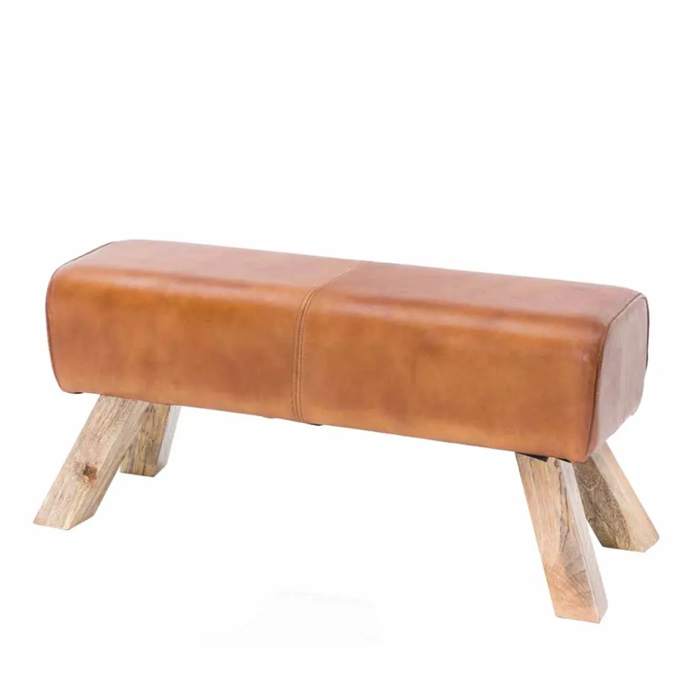 Vintage Lederbank Snog mit Holzgestell rustikal