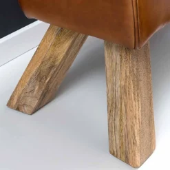 Vintage Lederbank Snog mit Holzgestell rustikal