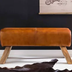 Vintage Lederbank Snog mit Holzgestell rustikal