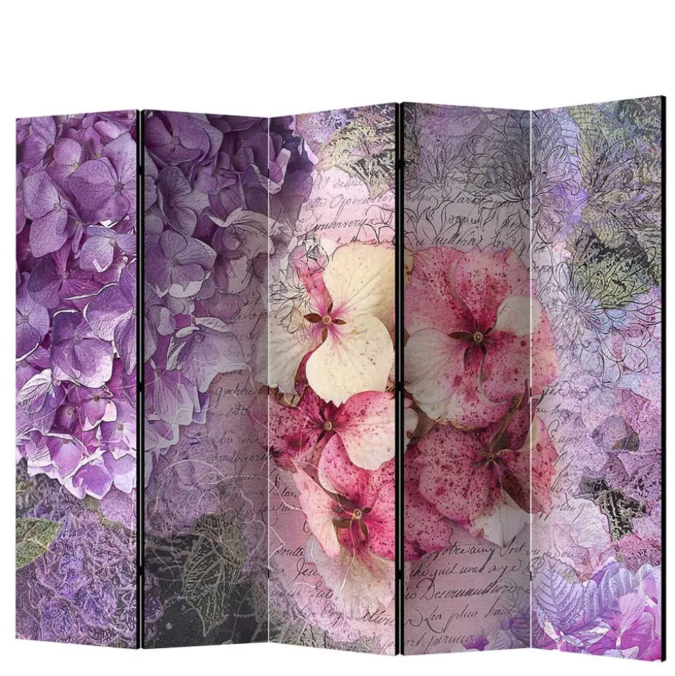 Vintage Leinwand Paravent mit Blumen Motiv - Crabira