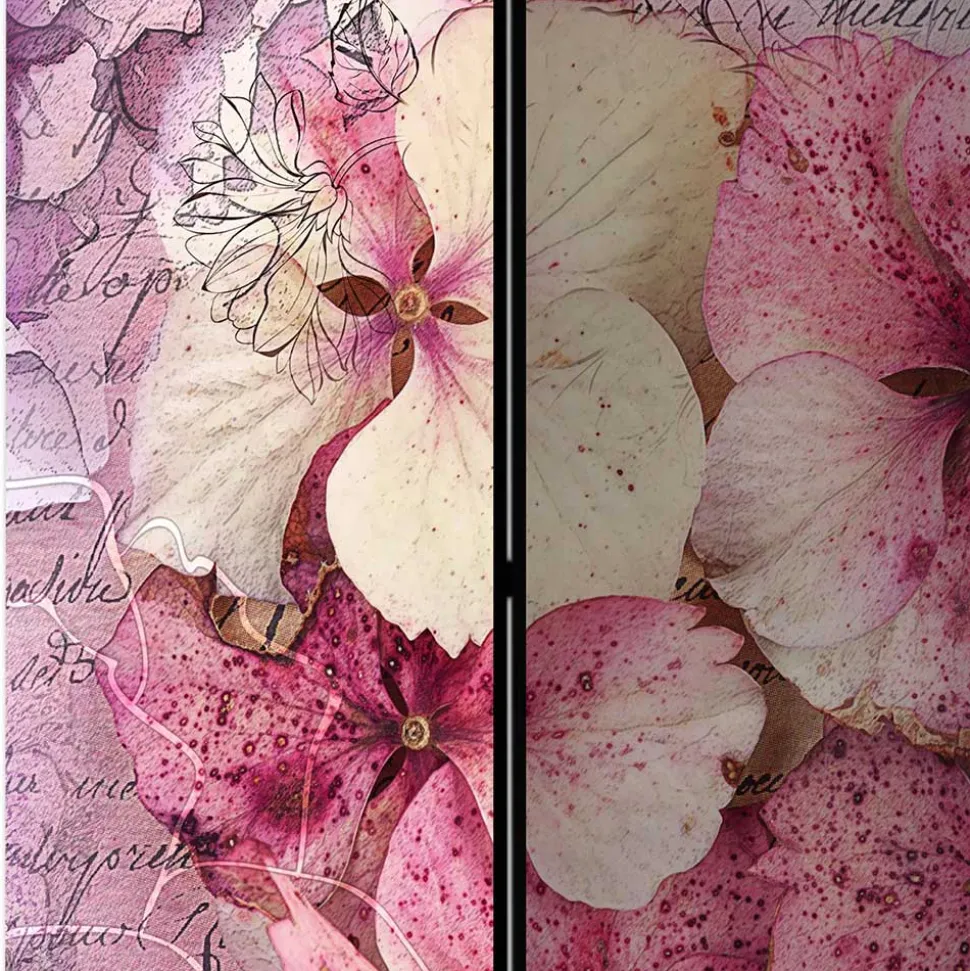 Vintage Leinwand Paravent mit Blumen Motiv - Crabira