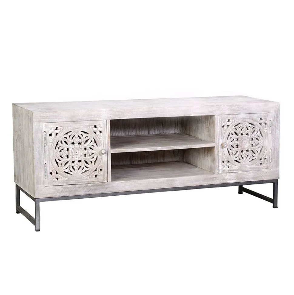 Vintage Lowboard in Mangoholz White Wash - Fudorus