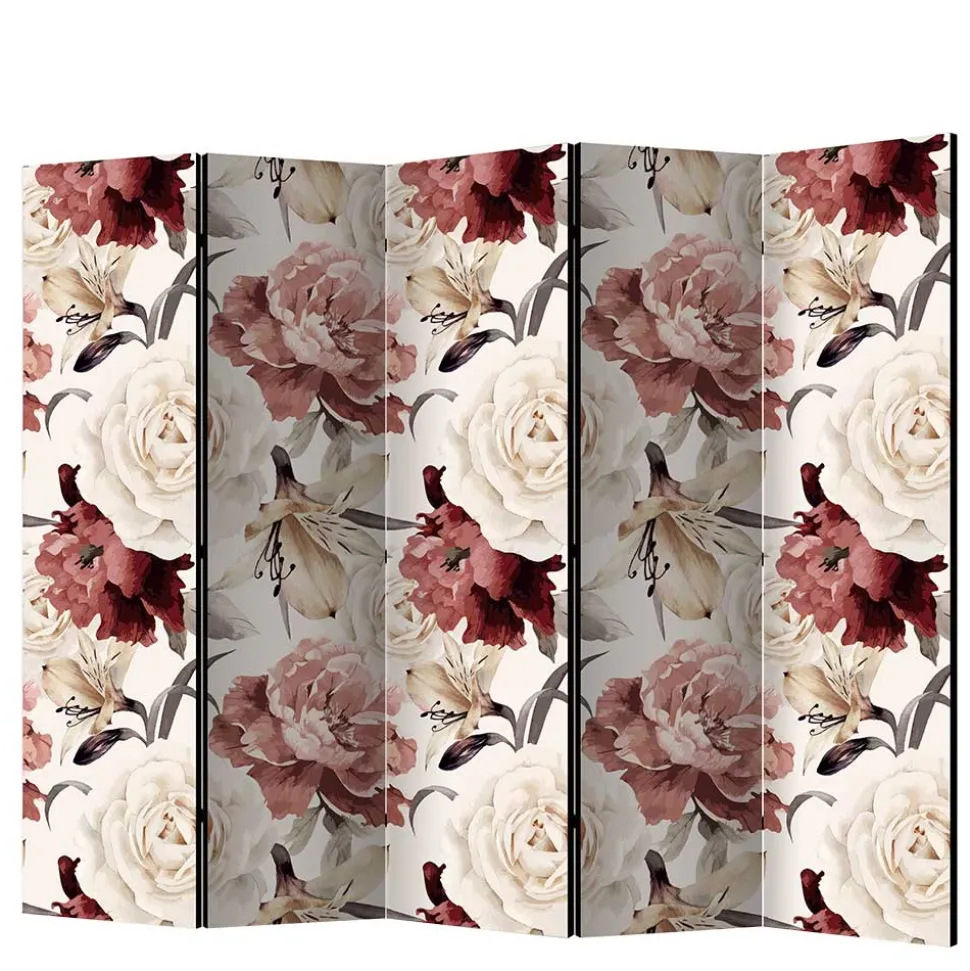 Vintage Motiv Paravent mit Rosen in Rot Weiß - Vakuum