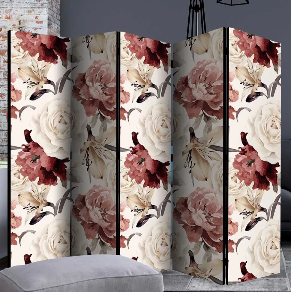 Vintage Motiv Paravent mit Rosen in Rot Weiß - Vakuum