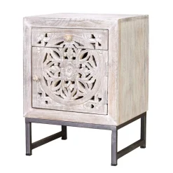 Vintage Nachtschrank aus Mangoholz White Wash - Fudorus