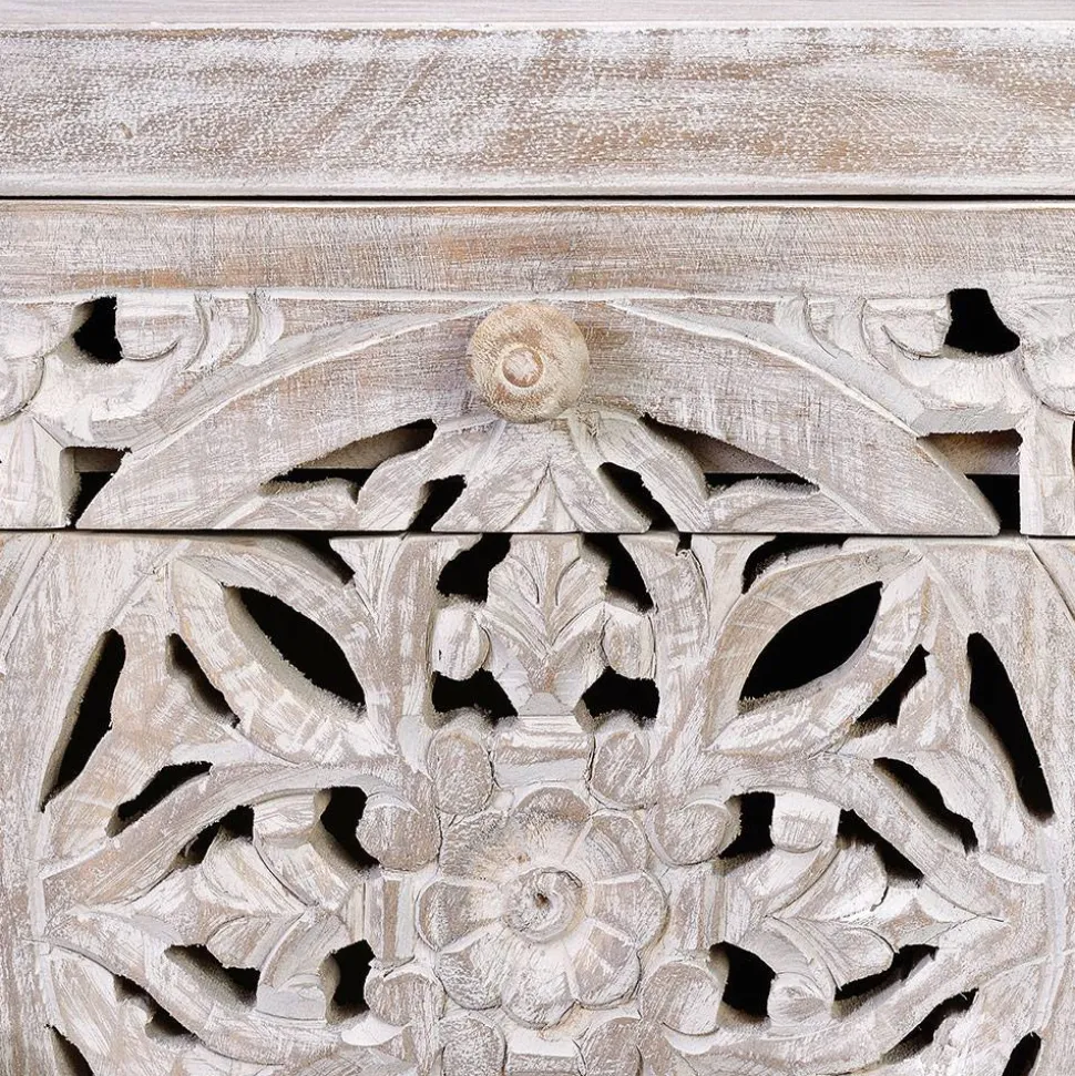 Vintage Nachtschrank aus Mangoholz White Wash - Fudorus