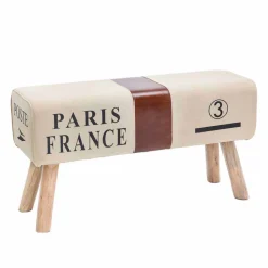 Vintage Polsterbank Clause mit Holz Leinen Echtleder