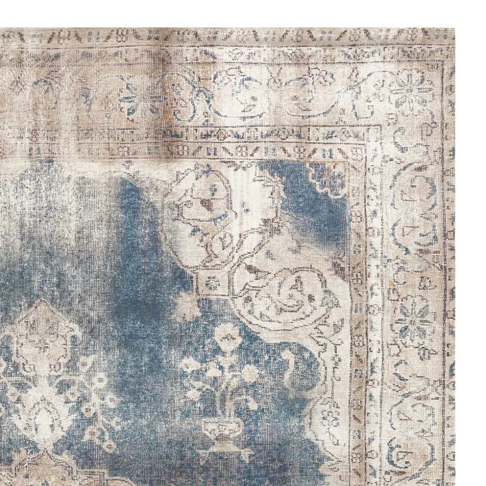 Vintage Teppich in Blau und Cremeweiß - Milan