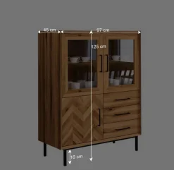 Vitrine Highboard mit 3 Türen & Schubladen - Kerfa