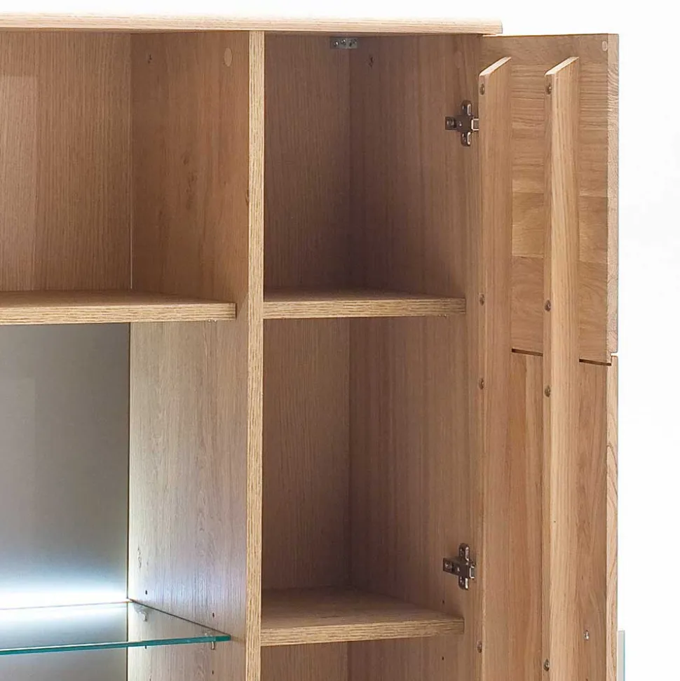 Vitrine Highboard optional mit LED Pontros Eiche Bianco teilmassiv