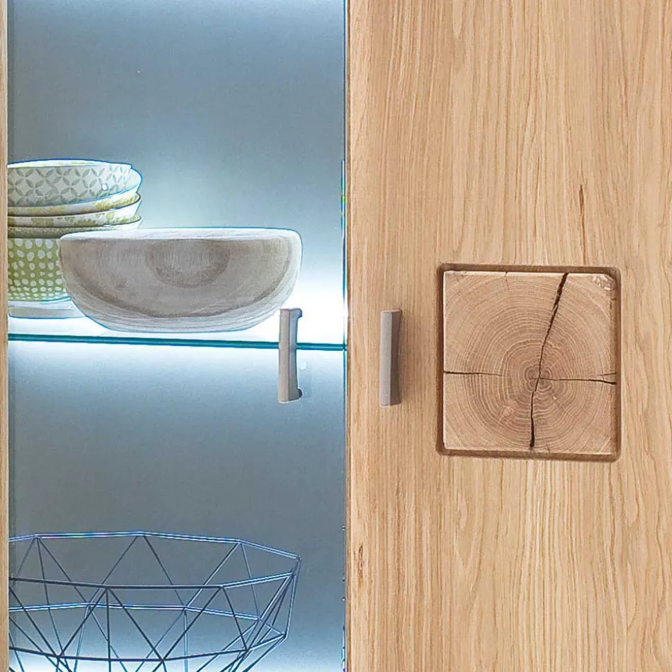 Vitrine Highboard optional mit LED Pontros Eiche Bianco teilmassiv