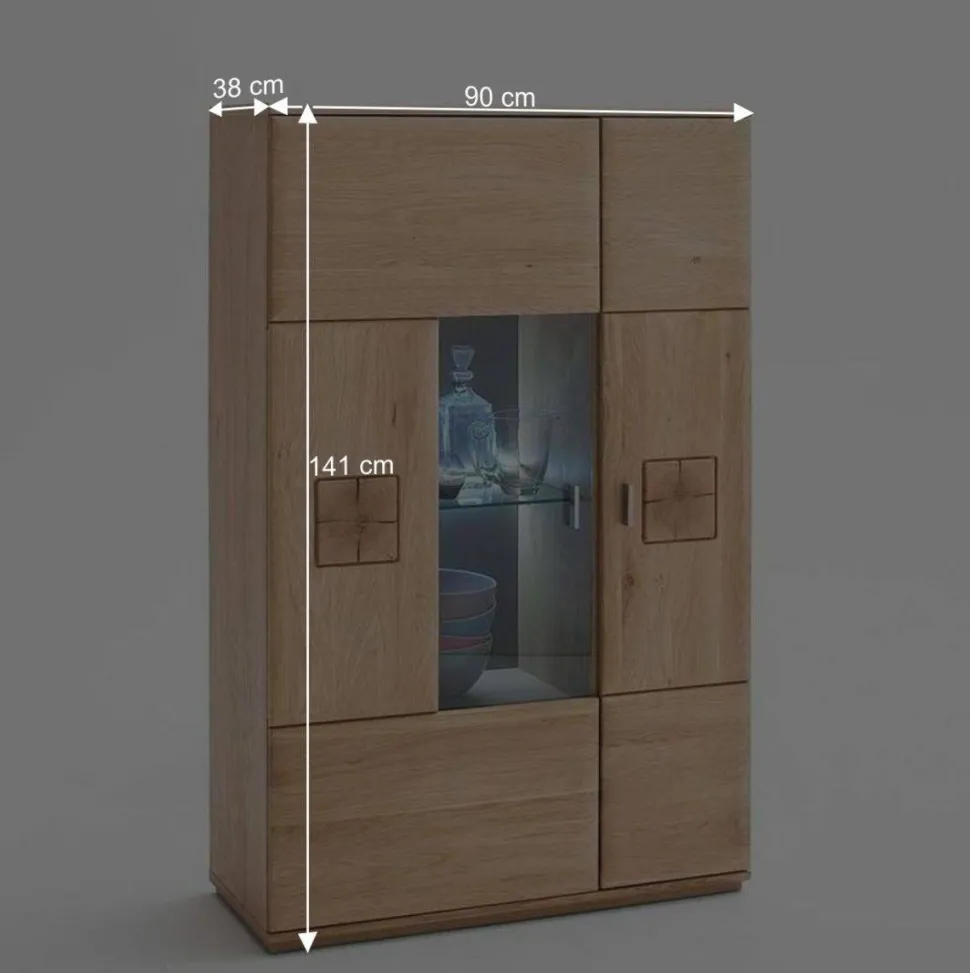 Vitrine Highboard optional mit LED Pontros Eiche Bianco teilmassiv