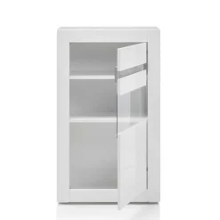 Vitrine in Hochglanz Weiß Mextra mit Beton Dekor Absetzung