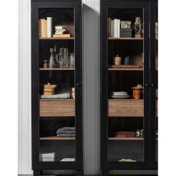 Vitrine in Schwarz & Walnuss Optik - Rabad