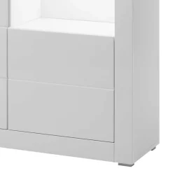 Vitrine in Weiß hochglänzend Mextra mit Absetzung Beton Optik