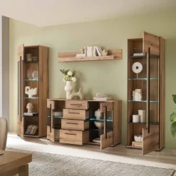 Vitrinenkombination und Wandboard Set - Brocus (vierteilig)