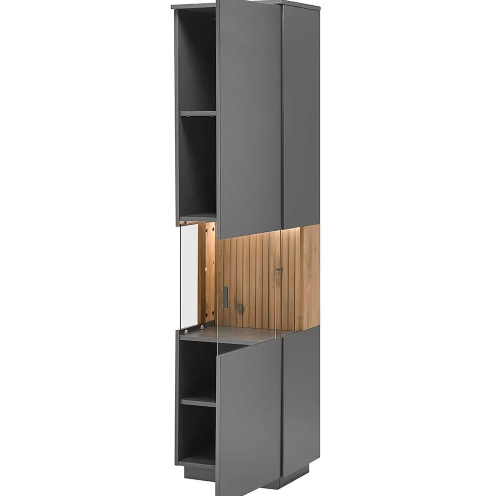 Vitrinenschrank in Anthrazit & Eiche Bianco - Cruzca