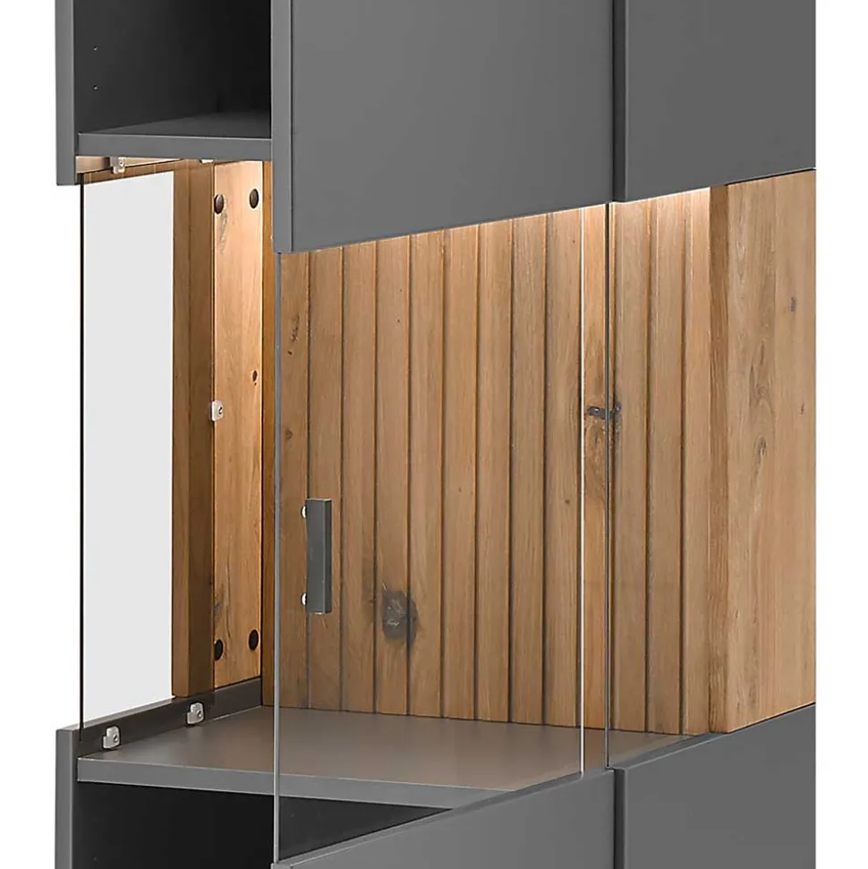 Vitrinenschrank in Anthrazit & Eiche Bianco - Cruzca