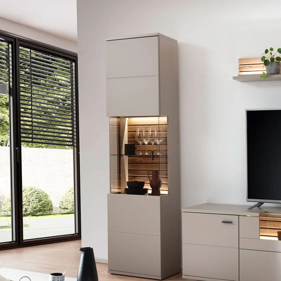 Vitrinenschrank in Grau mit Wildeiche - Teorina