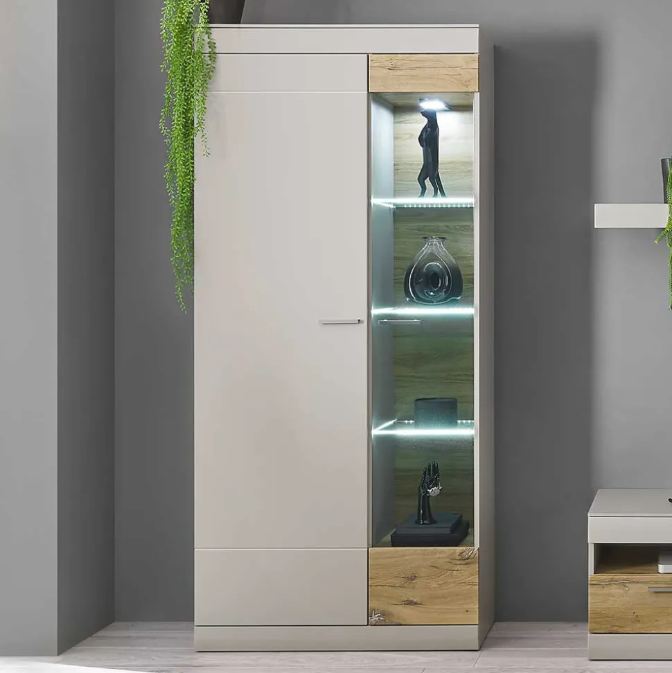 Vitrinenschrank in Hellgrau & Zinneiche NB - Lioscas