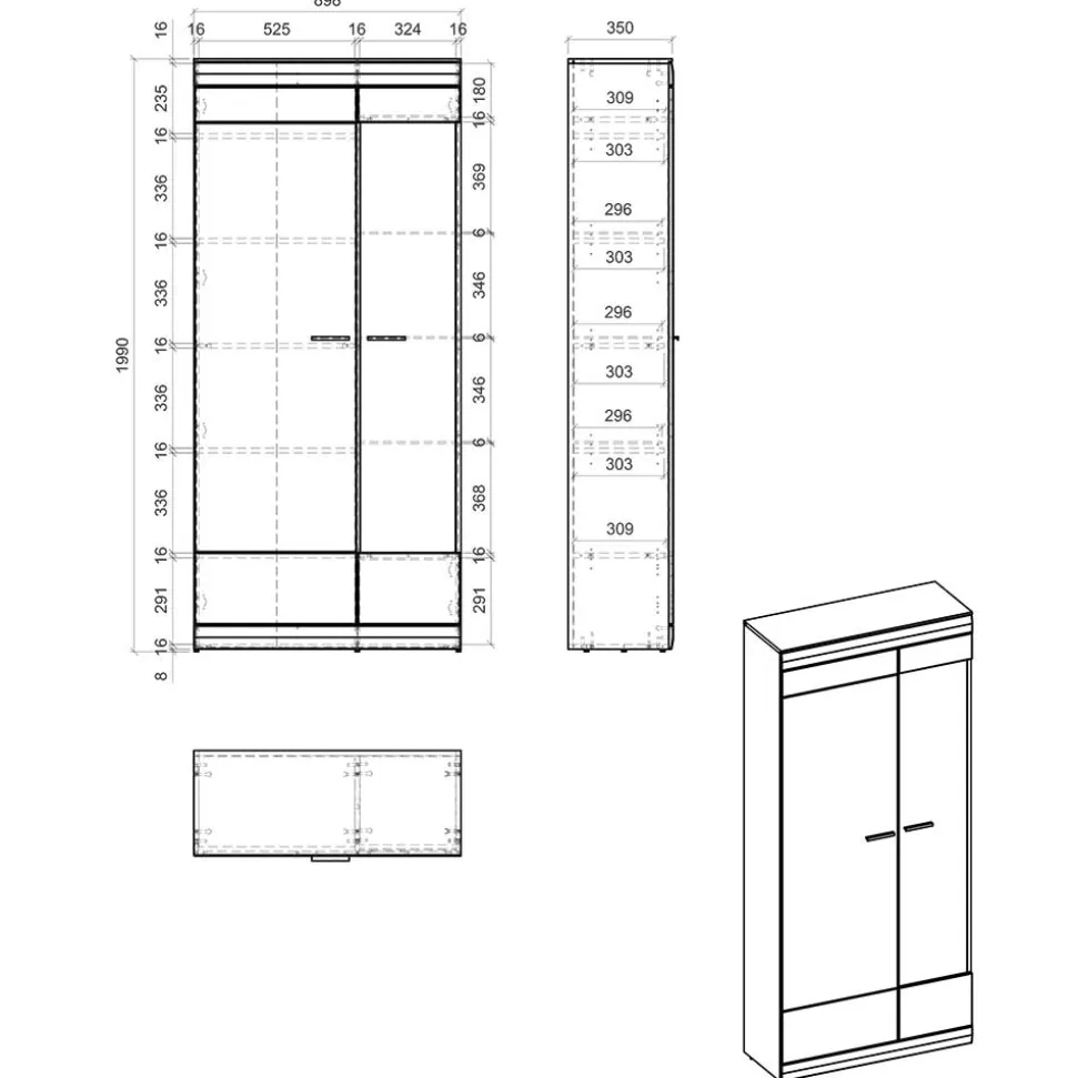 Vitrinenschrank in Hellgrau & Zinneiche NB - Lioscas
