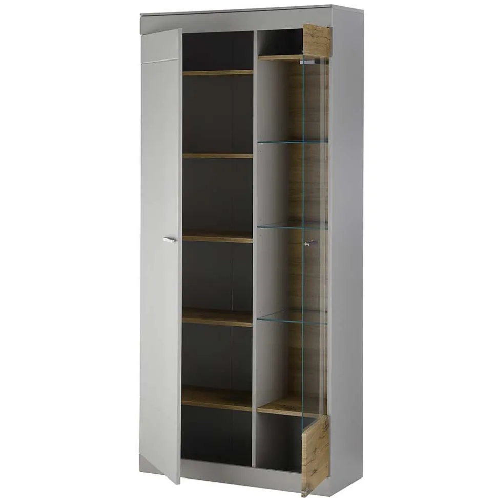 Vitrinenschrank in Hellgrau & Zinneiche NB - Lioscas