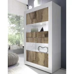 Vitrinenschrank in Holz verwittert & Weiß HG - Olvenion