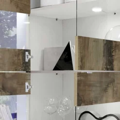 Vitrinenschrank in Holz verwittert & Weiß HG - Olvenion