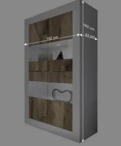 Vitrinenschrank in Holz verwittert & Weiß HG - Olvenion