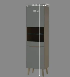 Vitrinenschrank in Mintgrün und Eiche - Armina