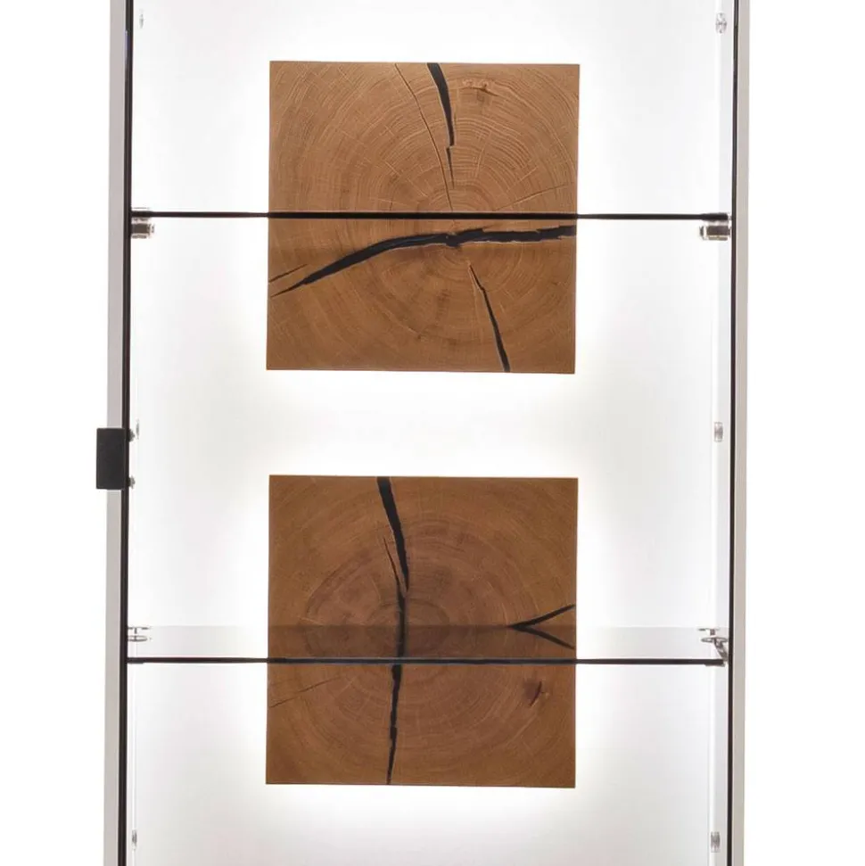 Vitrinen-Schrank in Soft White und Wildeiche - Yordyn