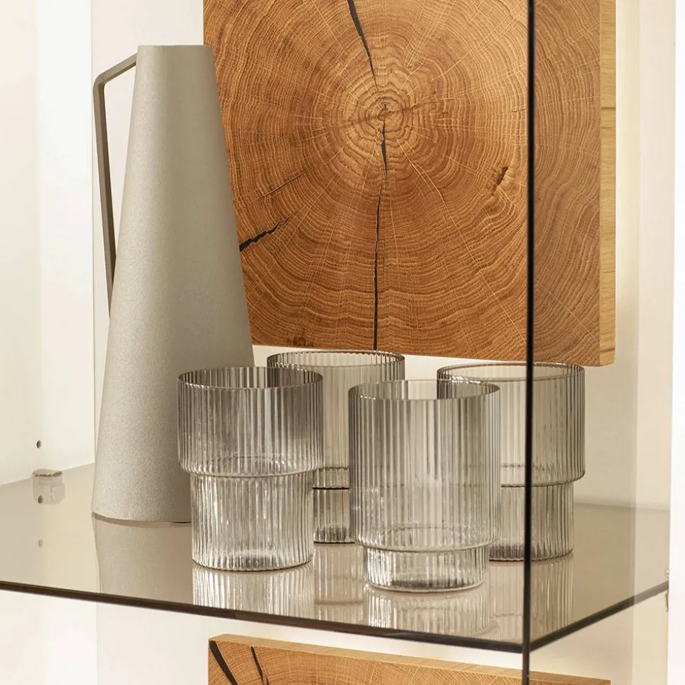 Vitrinen-Schrank in Soft White und Wildeiche - Yordyn
