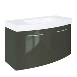 Wand Waschtisch in Hochglanz Dunkelgrau 2-türig Mladen mit Becken