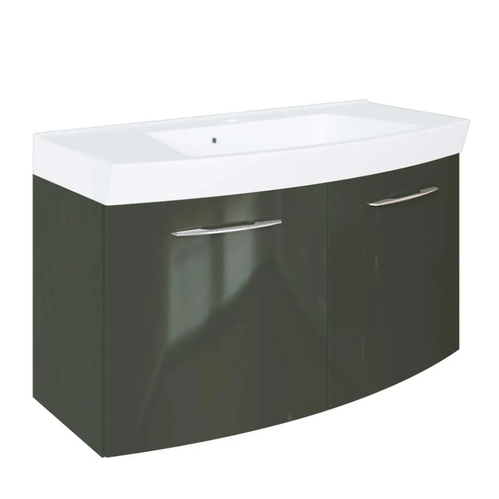 Wand Waschtisch in Hochglanz Dunkelgrau 2-türig Mladen mit Becken